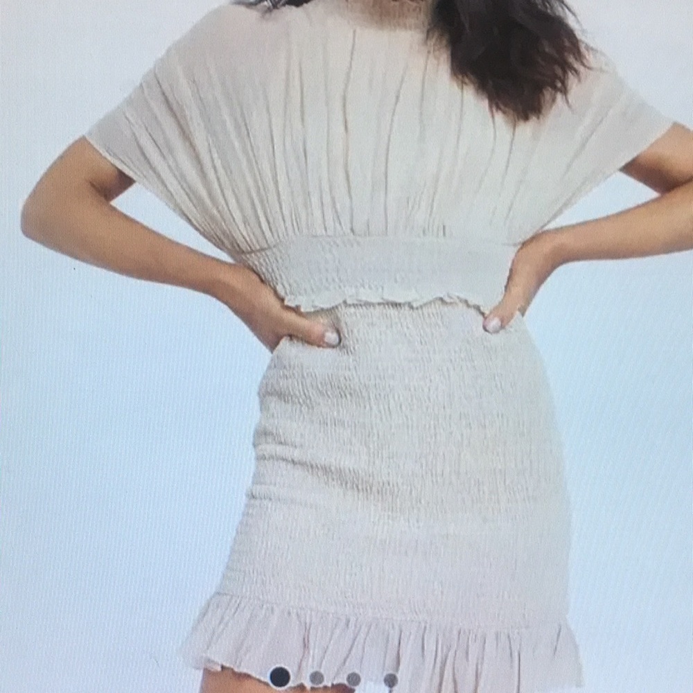 Cream Smocked Dress with Ruffle Hem